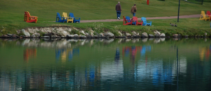 chairs along the lake at the Jasper Lodge, Jasper Natl Park, Canada